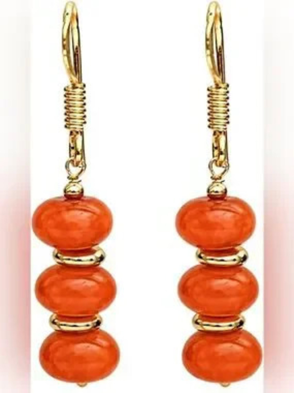 Anthropologie Gold-Tone Orange Bead Drop Earrings
